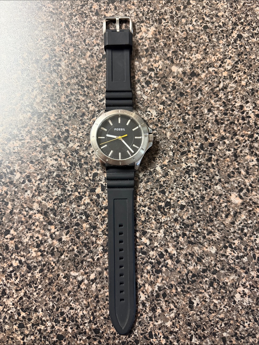 Fossil Black Dial Men's Watch with Yellow Second Hand